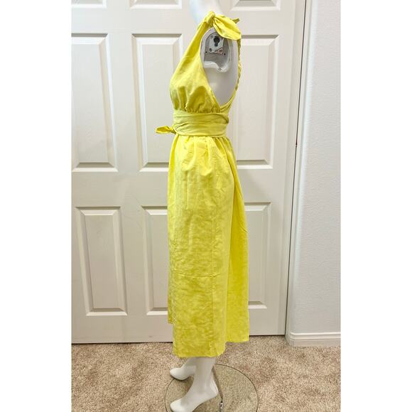 Mara Hoffman Swim Braided Tie Belted Highlighter Yellow Summer Dress Sz L - Picture 3 of 8